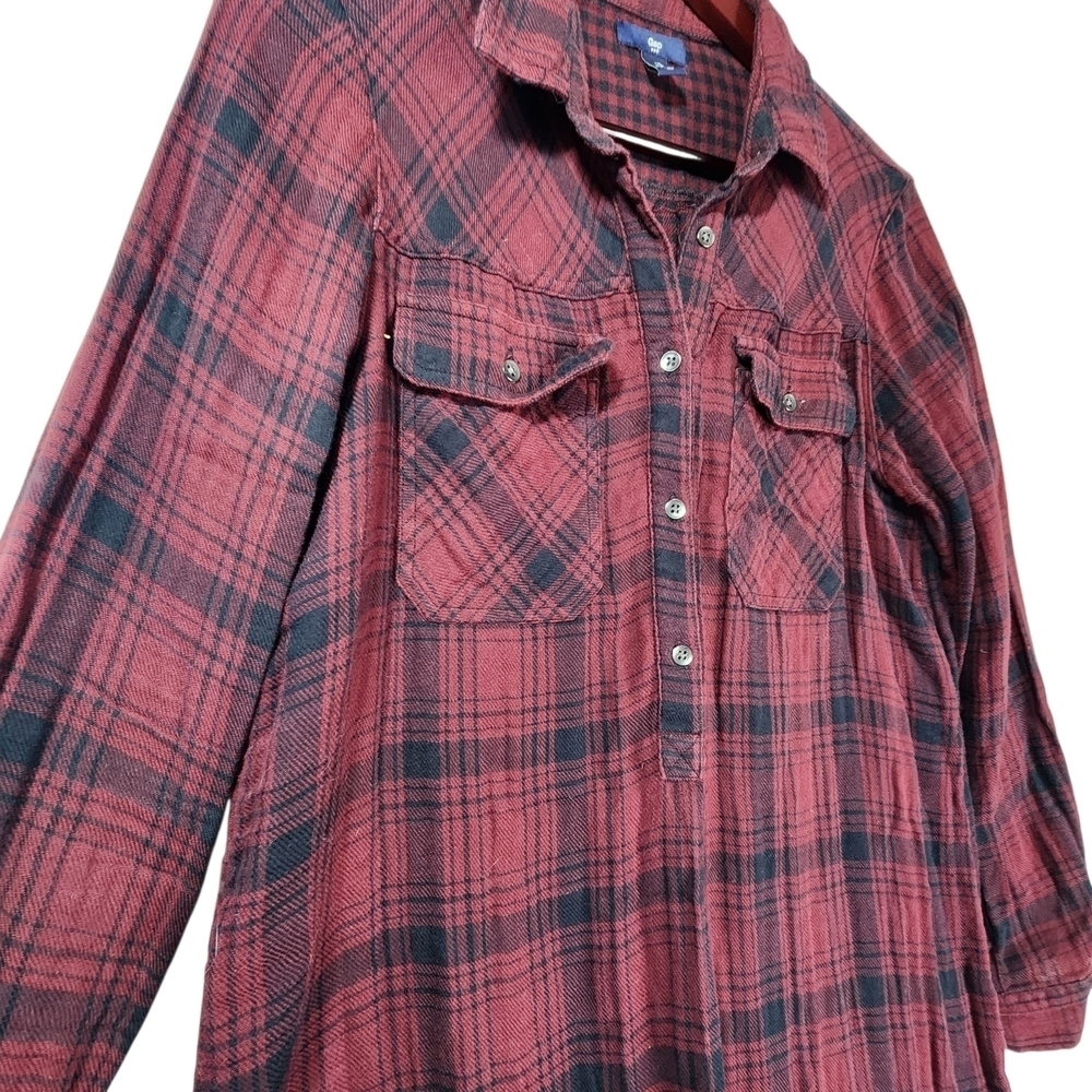 GAP Women's Plaid Flannel Shirt Dress Red Black Medium Long Sleeve - Picture 3 of 12